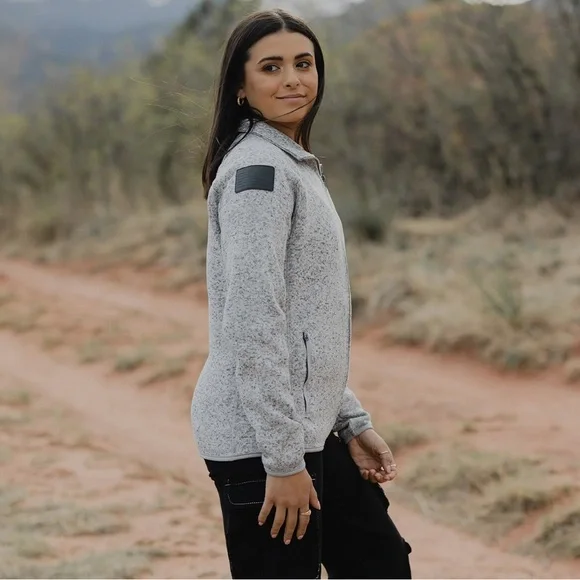 Grunt Style Women's Full Zip Sweater Jacket - Heather Gray - Picture 3 of 8